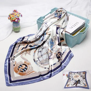 

2020 Fashion Women Large Square Silk Scarf Elegant Printed 90x90cm Fashion Satin Spring and Autumn Polyester Silk Scarf Shawl