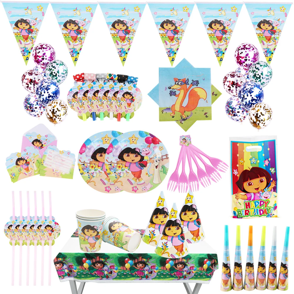 Dora The Explorer Theme Birthday Party Cup Plate Straws Fork Napkin  Disposable Tableware Girls Christening Baby Shower Gift|Disposable Party  Tableware| - AliExpress