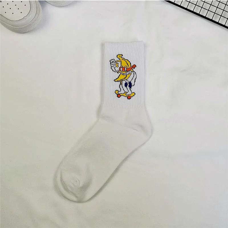 Корейские стильные модные забавные носки для скейтборда в стиле хип-хоп уличные стильные носки с изображением банана, кактуса, Луны, носки с пламенем, унисекс, счастливые длинные носки - Цвет: 12
