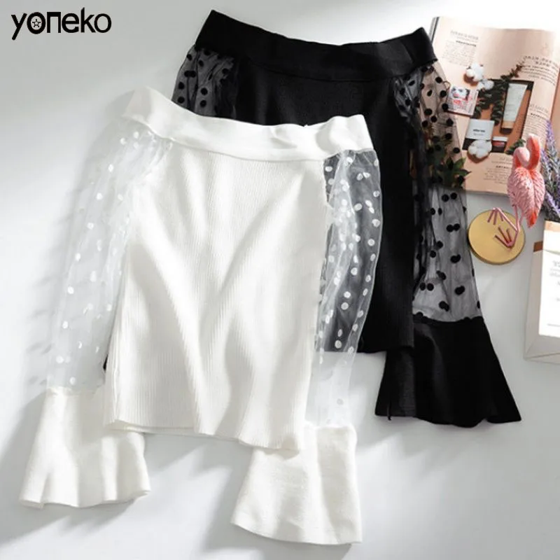 YonekoBlack O Neck Polka Dot Mesh Glamorous Tee Women Tops Spring Flounce Sleeve Form Fitted Ruffle Laides Elegant Tops And Tees
YonekoBlack O Neck Polka Dot Mesh Glamorous Tee Women Tops Spring Flounce Sleeve Form Fitted Ruffle Laides Elegant Tops And Tees