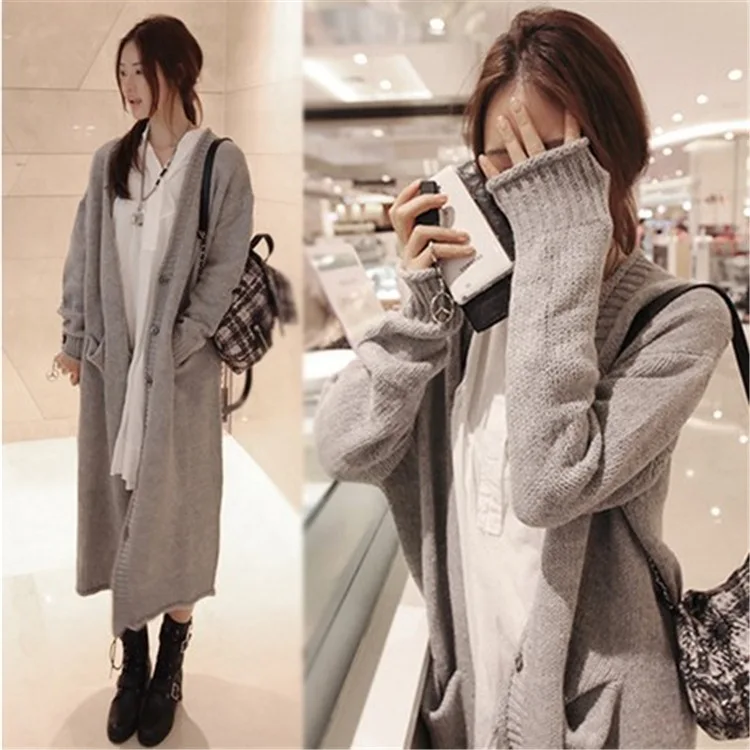 

2019 Autumn And Winter New Style Korean-style Exta-long Thick Large Size Loose-Fit Sweater WOMEN'S Coat WOMEN'S Cardigan Sweater
