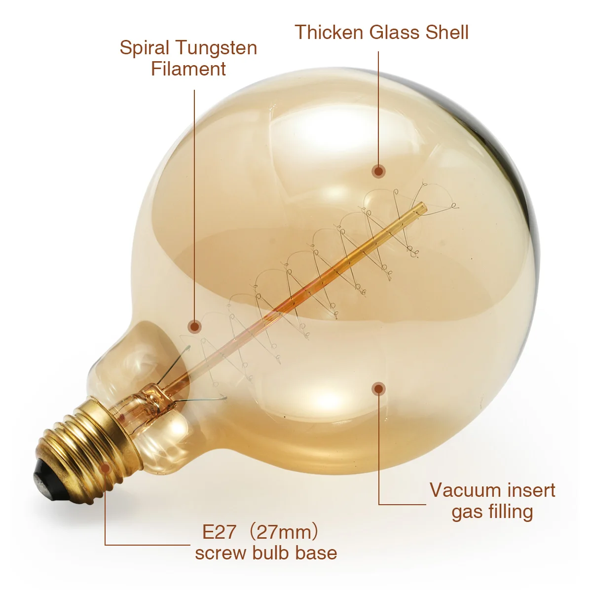220V Retro Vintage Edison Light Bulb Tungsten Light Bulb G125 40W Edison warm white lamp Bulb For Home Decor Amber shell