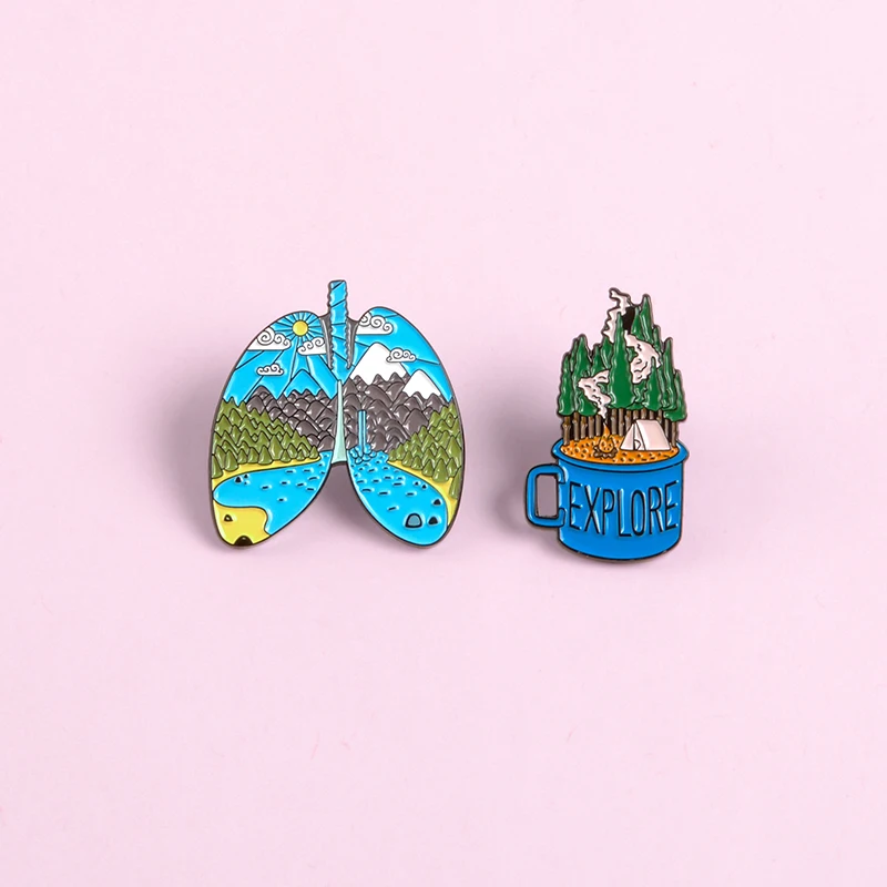 Лес земля легочная эмаль pin Исследуйте Кемпинг синяя чашка нагрудный знак брошь значок джинсовая одежда рюкзак мешочек для украшений подарок для друзей