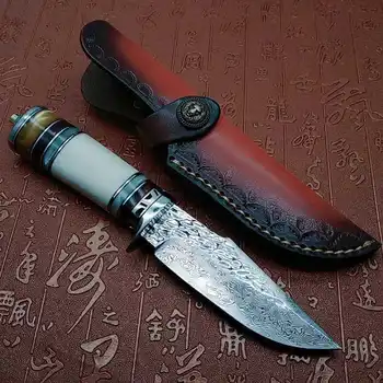 

VG10 Japanese Damascus steel tactical knife, hunting knife wilderness camping rescue straight knife
