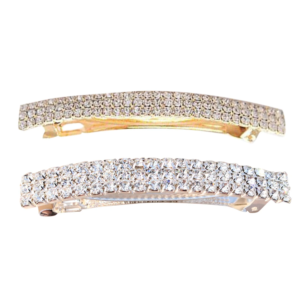 2 Pieces Rhinestone Rectangle French Barrette Hair Clips Automatic Spring Barrette