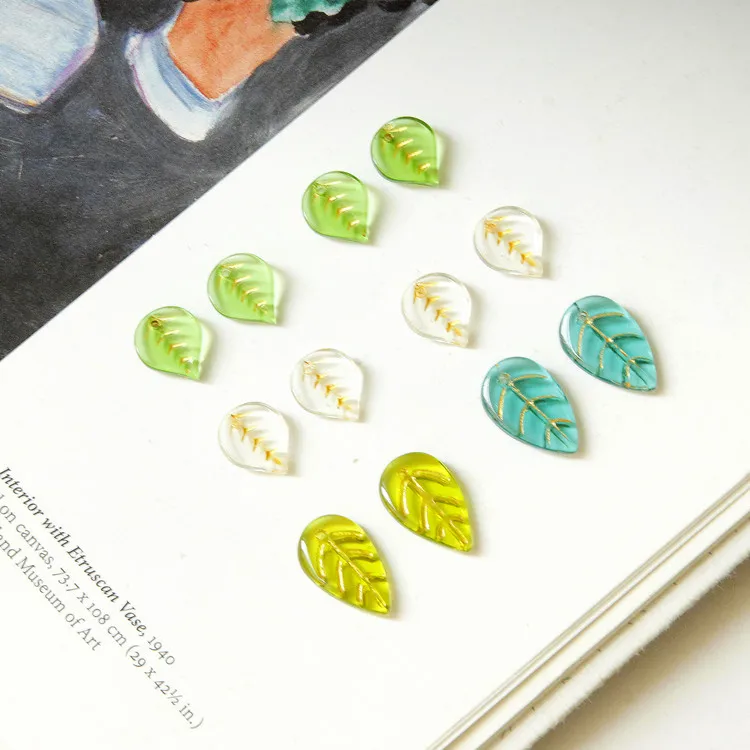 

Цветные глазури и следы золотых зеленых листьев стеклянные маленькие листья DIY аксессуары материалы