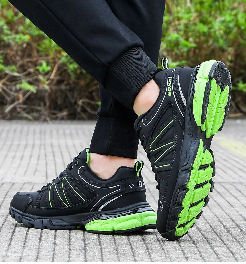 BONA новые дизайнерские беговые кроссовки из яловичного спилка, уличная спортивная обувь для мужчин, трендовая спортивная обувь для тренировок, мужские беговые кроссовки