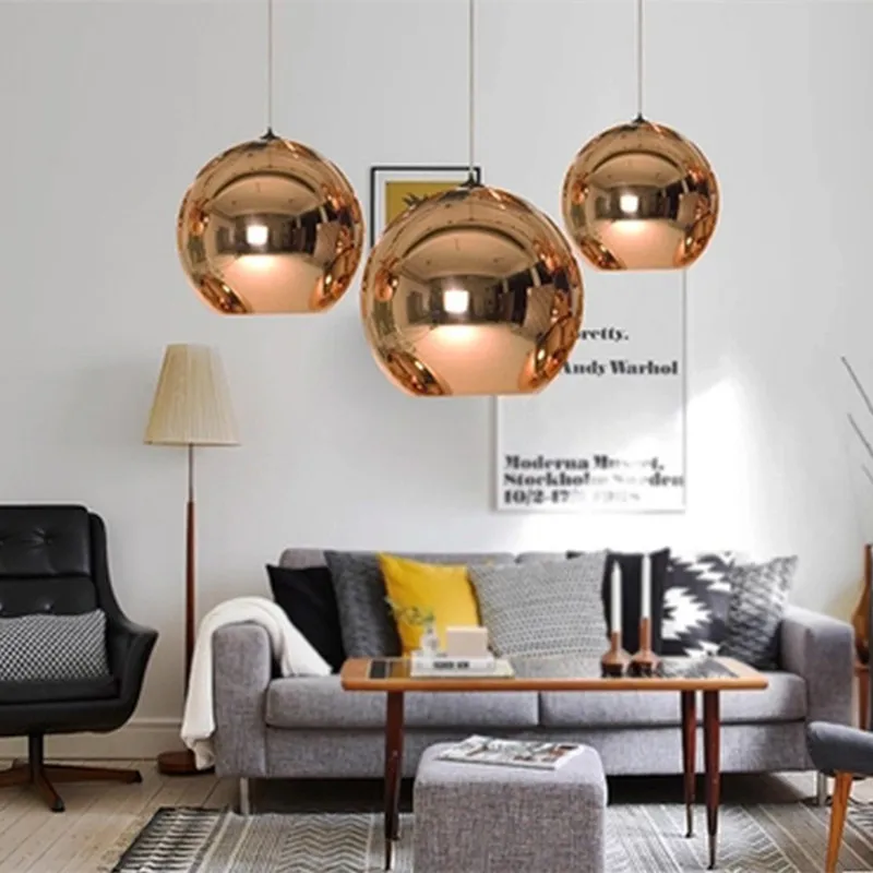

Tom Dixon Space Ball Electroplated Mirror Glass Chandelier round Ball Chandelier Golden Bronze Restaurant Bar Counter Corridor L