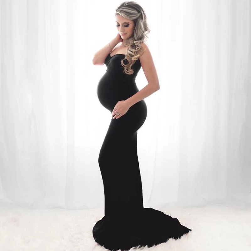 Платье для беременных женщин, платье для фотосессии, свадебное платье без рукавов с низкой грудью и хвостом, сексуальное платье - Цвет: black