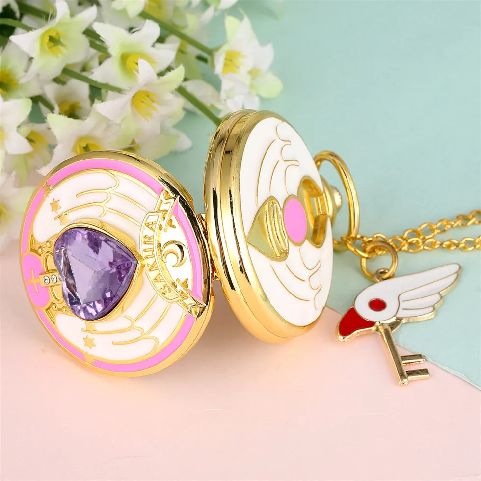 Cardcaptor Sakura Theme карманные часы с сердцем для девочек розовое ожерелье уплотнением