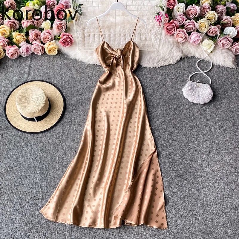 Korobov French Retro Light Mature Temperament Western Style Polka Dot Suspender Skirt Sexy Tube Top Dress Sleeveless Big Swing | Женская