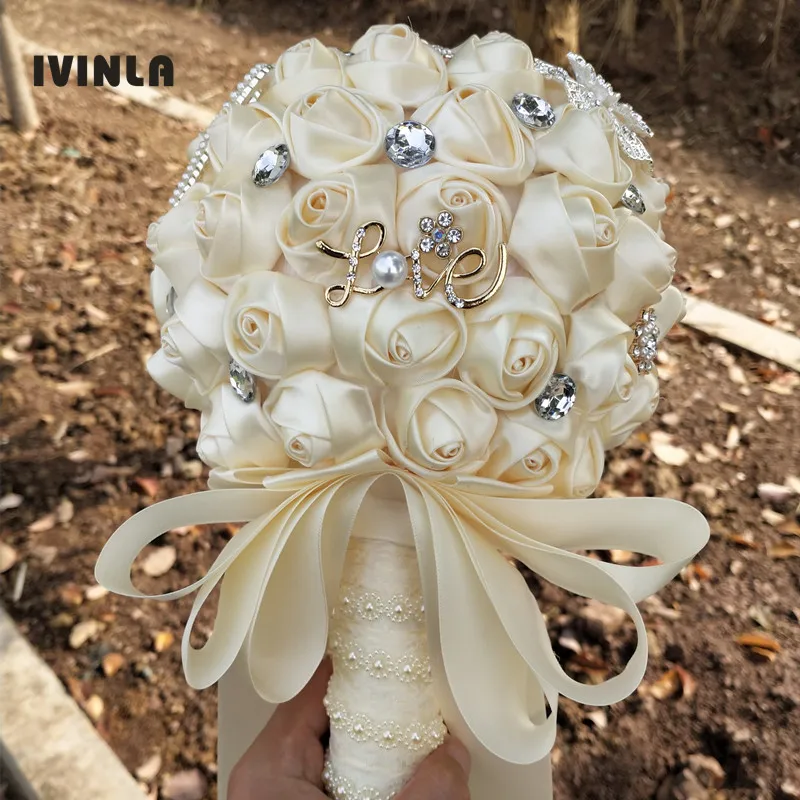 

Newest 9 Colors Gorgeous Wedding Flowers Bridal Bouquets Artificial Wedding Bouquet Crystal Sparkle With Pearls buque de noiva