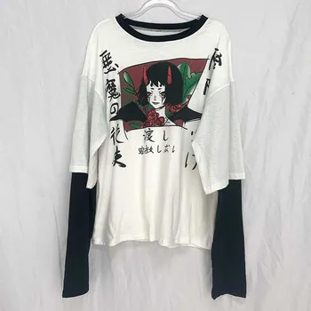 

Harajuku Streetwear Vintage White T Shirt Women Gothic Tops Kawaii Cartoon Funny Anime Printed Teen Girl Long Sleeve Tee Shirt