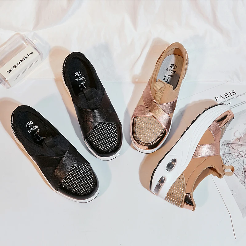 Women Platform Shoes Autumn Bling Soft Slip On Casual Comfortable Gold Ladies Sneakers Flats Moccasin Loafers