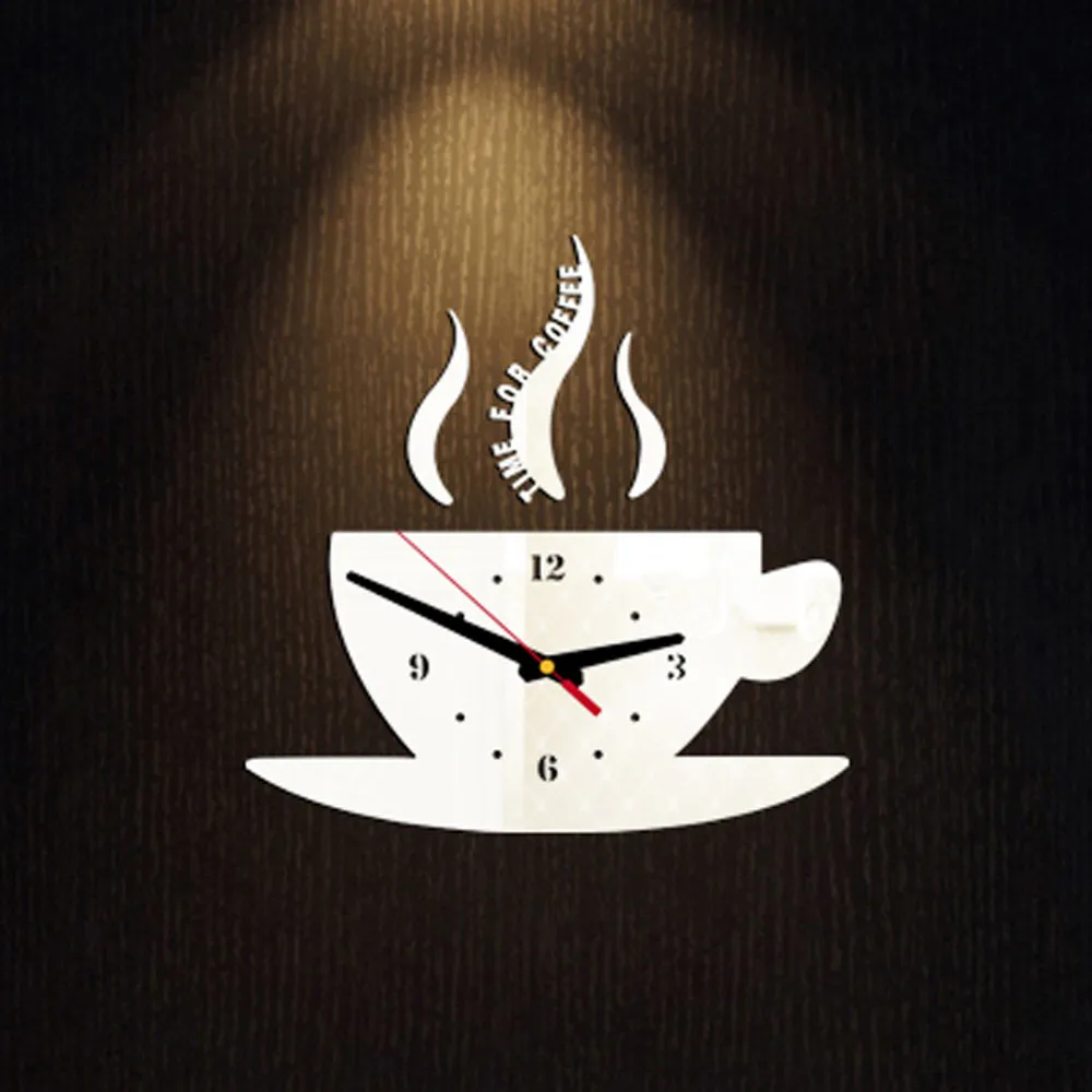 Настенные часы кофейной формы акриловые современные дизайнерские большие настенные часы Домашние Съемные 3D зеркальные 3d настенные часы для гостиной 19AUG20