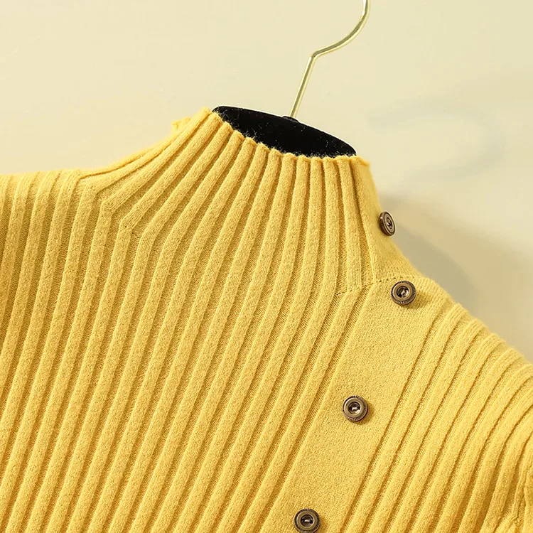 Fashion Turtleneck Sweater Women Long Sleeve Button Decoration Slim Women Pullover Sweater 2019 Autumn Winter Female Jumpers (21)
