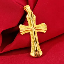 Bijoux en or 24k, pendentif croisé en bambou, pour hommes et femmes, cadeaux de couple 