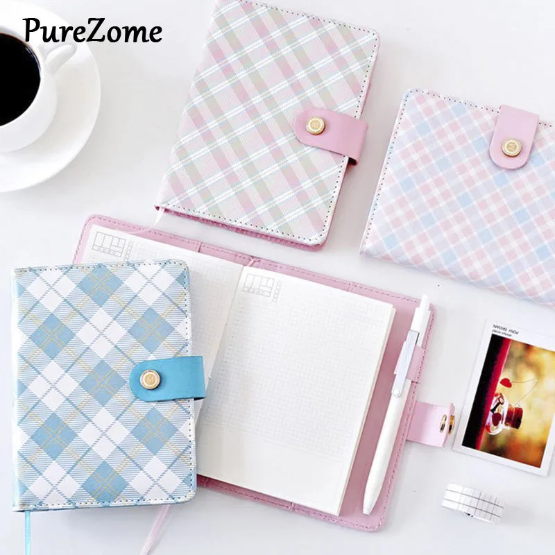 

Creative Stationery Plaid Mini Portable Notebook Leather Cover Student Notebook Kids Gift School Supplies
