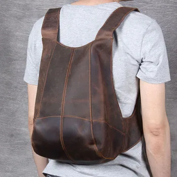 

BOLEKE Men Women Vintage Laptop Crazy Horse Leather backpacks for school bag travel backpack male bag Genuine Leather Backpack