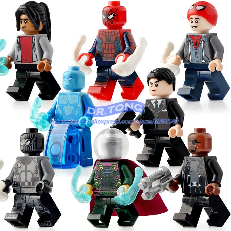 

50pcs Building Blocks Spiderman Movie Far From Home Hrdro-man Nick Fury Mary Jane Mysterio Marvel figures toys for Child WM6062