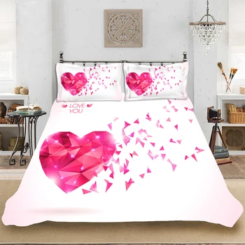 

Bedding set Bedclothes Include Duvet Cover Pillowcase Print Home Textile Bed Linens Cute Pink Love Soft Comforter King-Full Size