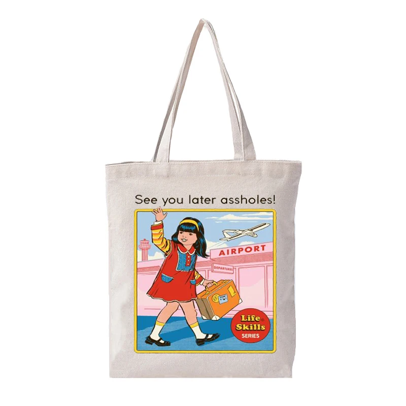 Летняя женская Брезентовая сумка с надписью «злой Дьявол», Большая вместительная винтажная сумка на плечо в стиле Харадзюку, мультяшная Повседневная сумка, женская сумка - Цвет: Beige T-06
