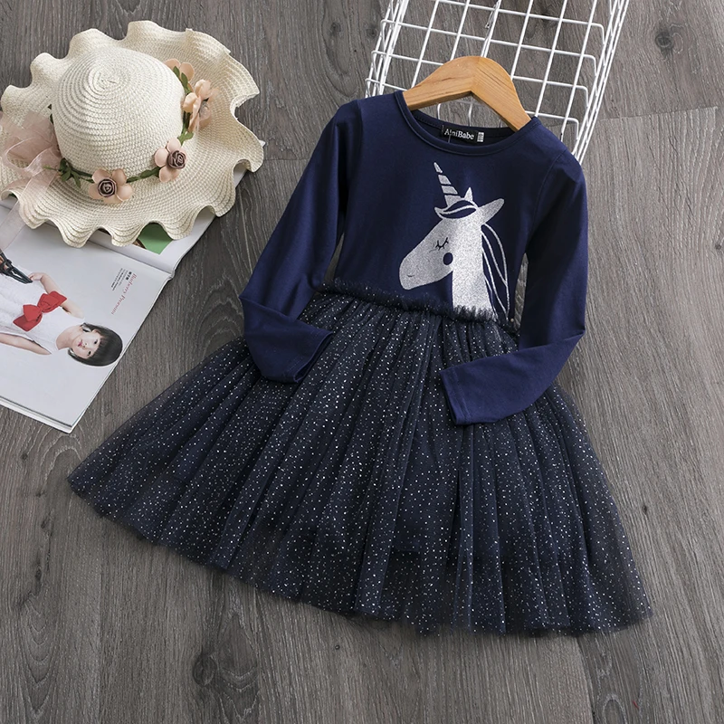 Новинка Fille Robe Платье с единорогом для девочек Вечерние платья блестками дня