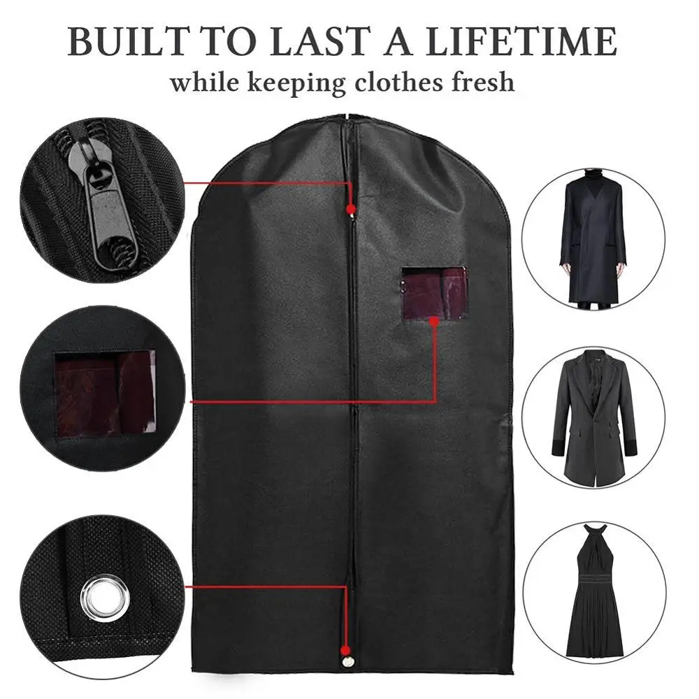 1 3 5 Pcs Black Garment Bag Covers Hanging Suit Bag Covers Full Zipper 