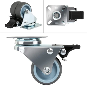 

2 inch Caster Wheel with Brake Locking and Rubber Wheels, Heavy Duty Swivel Plate Caster for Trolley Furniture