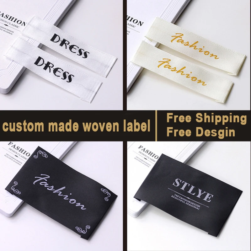 

Custom Clothing White Satin Woven Labels/Garment Embroidered Labels/Logo/Wedding Dress Labels/Overcoat Tgs Brand 1000 pcs a Lot