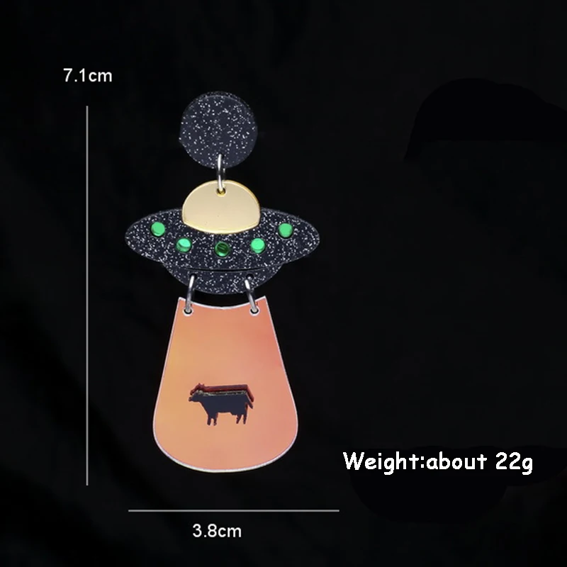 Donarsei Новая мода космический корабль НЛО акриловые серьги для женщин личности геометрические пришельцы блеск висячие серьги вечерние