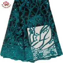 Африканский французские бисерные кружева ткань высококачественный каменный кружевная ткань в нигерийском стиле 5 ярдов/партия кружевная ткань для свадебного LA1227