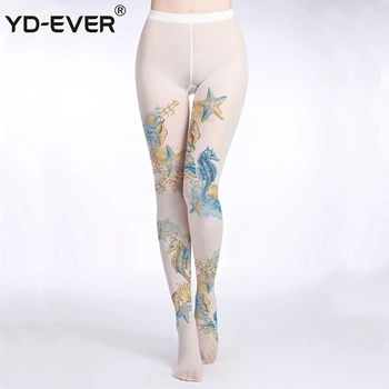 

YD-EVER print starfish women tights Cotton Jacquard Pantyhose brand fashion Thin Spring Autumn Tattoo Colored Printed Hosiery