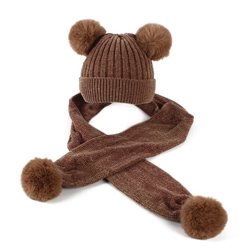 Детская зимняя шапка теплый шарф с шариками дизайн шапка, Одежда для младенцев, хлопковый шарфы-Снуды шейные платки Головные уборы набор
