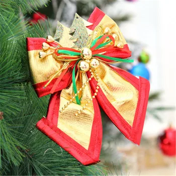 Nowa ręcznie błyszcząca świąteczna dekoracyjna kokarda zawieszka na choinkę kokarda świąteczny dodatek na imprezę Home Decor tanie i dobre opinie GH-PHD009 Tkaniny 15 20cm 12 17cm