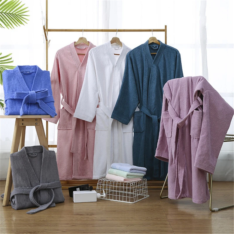 Robe Hotel Absorbent Bathrobe Feminine Nightgown Terry Material Simple Yukata Beauty Salon Robe Nightwear Autumn