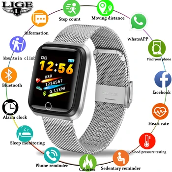 

LIGE 2019 Smart Watch Women Sports Smart Bracelet IP67 Waterproof Pedometer Heart Rate Monitor LED color screen for Android ios