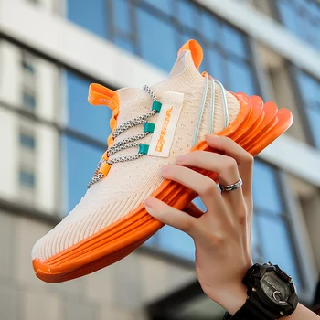 

2020 New Sock Sport Shoes Men Beige White Running Shoes Mens Comfortable Men Walking Jogging Shoes Anti-Slip Gym Sneakers Man