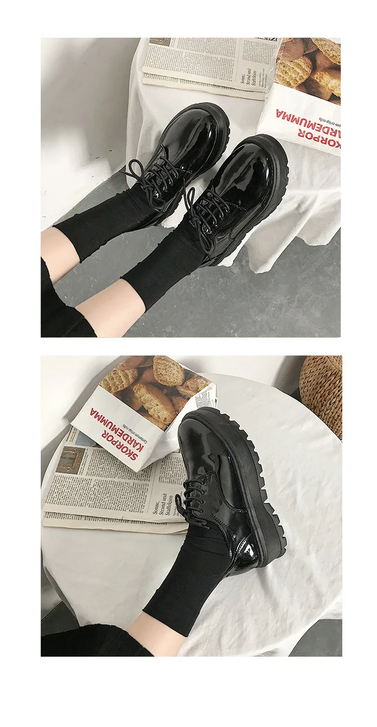 Обувь из лакированной кожи на платформе; женская обувь на плоской подошве; новая молодежная обувь черного цвета в Корейском стиле; Женская британская обувь для девочек; NW5011