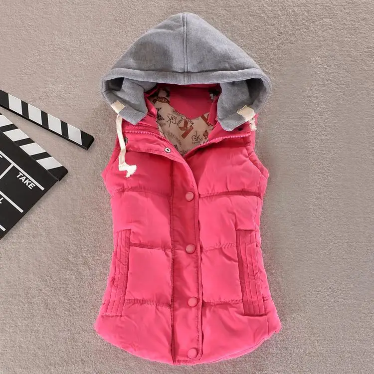 Plus Size 4xl Women Vest Winter Jacket Pocket Hooded Coat Warm Casual Cotton Padded Vest Female Slim Sleeveless Waistcoat