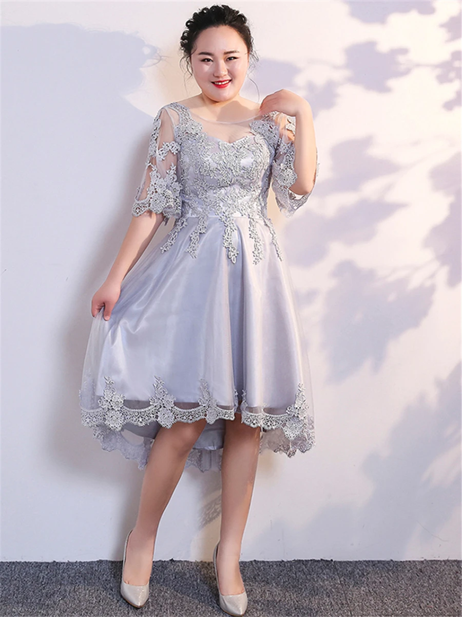 Высокая Низкая Выпускные платья Vestidos De Gala T351 серый размера плюс короткие платья женские вечерние короткие спереди длинные сзади платья для выпускного вечера