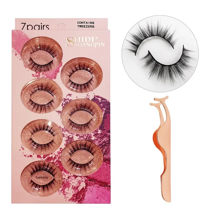 Tuesday Tweezers Семь пар трехмерных норковых ресниц ручной работы в костюме с накладными ресницами с понедельником, среды, четверга, пятницы, воскресенья - Цвет: Tuesday Tweezers