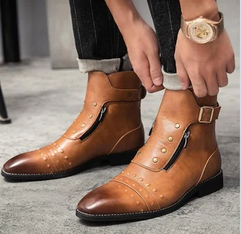

Men's Shoes Fashionable Pu Leather Buckle Boots Handmade Casual Formal Stylish Winter Chelsea Boots Zapatos De Hombre 4M915