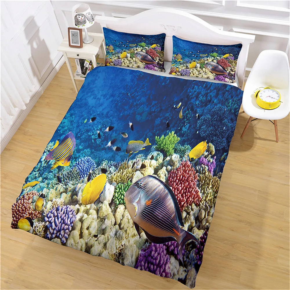 3D Bedding Sets Sea Dolphin Blue Duvet Quilt Cover Set Comforter Bed Linen Pillowcase King Queen Full Home Texitle | Дом и сад