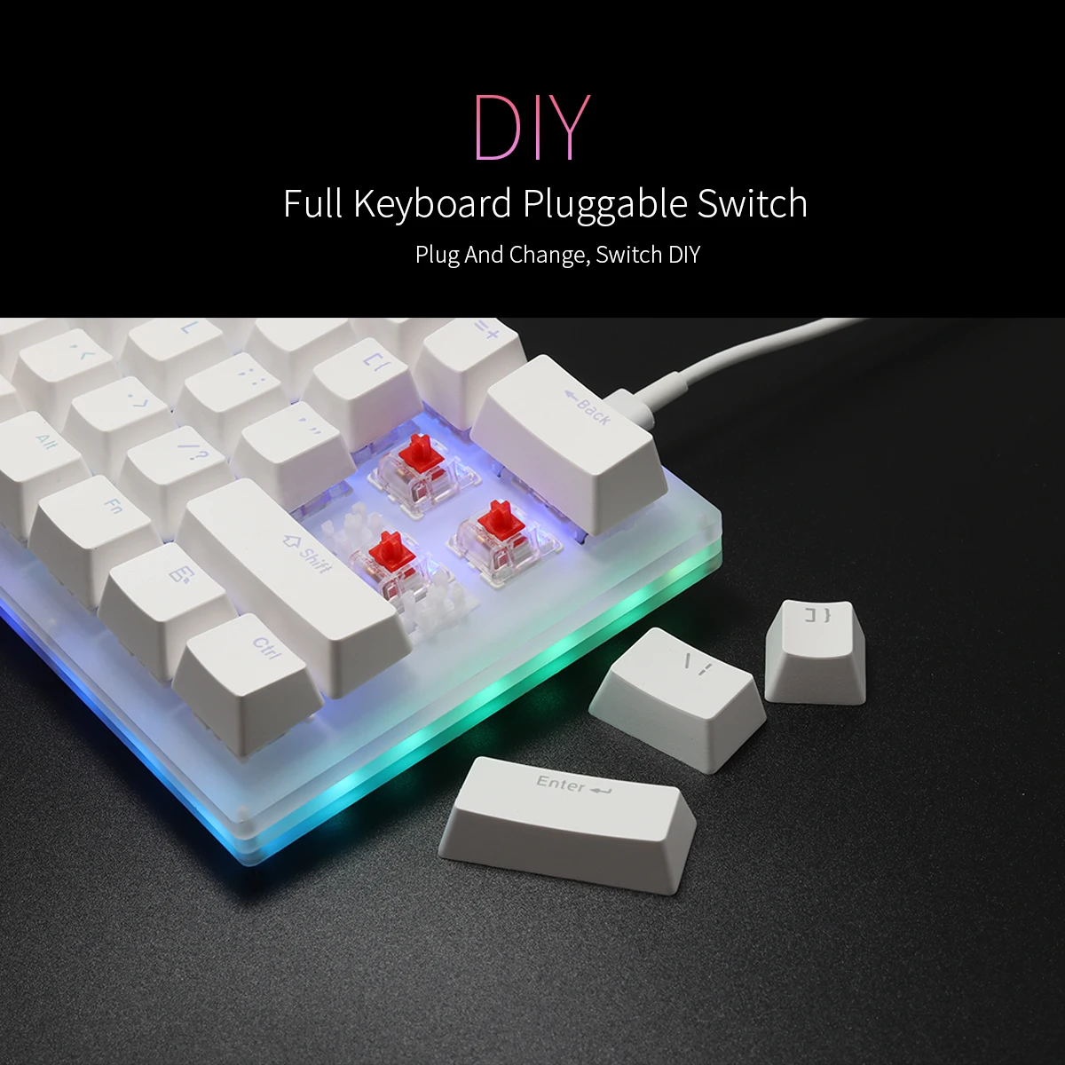 Iluminação com Interruptor Kit de Teclado Womier Chave Mecânico Personalizado 60% Case Pcb Swappable Interruptor Quente Suporte Efeitos Rgb Led 61 - Imagem 4