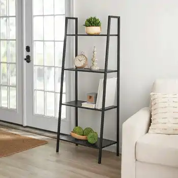 

4 Tiers Wall Leaning Ladder Shelf Bocase Boshelf Storage Rack Shelves Storage Stand Unit Organizer for Office Home Bedroom