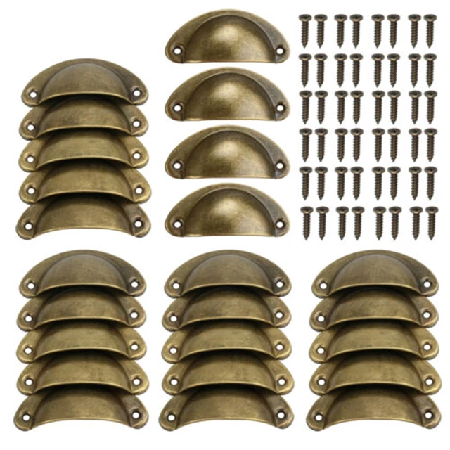 24 Pcs/set 4Colors Antique Iron Shell Cup Pull Handle Vintage Shell Drawer Pull Knob Handle for Kitchen Drawer Cabinet Door Home Brass