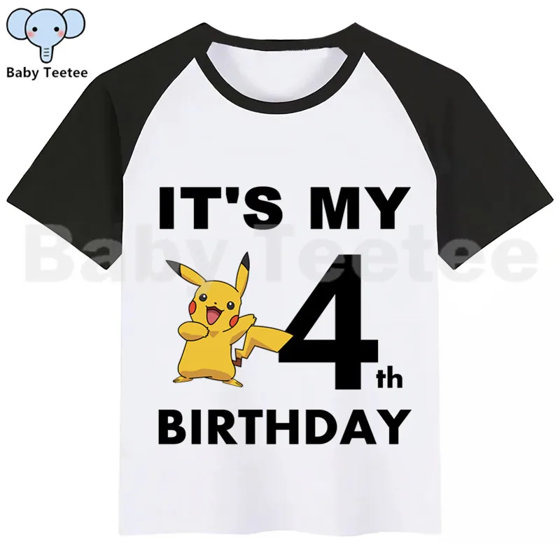 Футболка для мальчиков и девочек с принтом «Покемон го Пикачу» на День рождения; детская одежда с принтом на День рождения; топы для мальчиков; одежда для детей; футболки для дня рождения