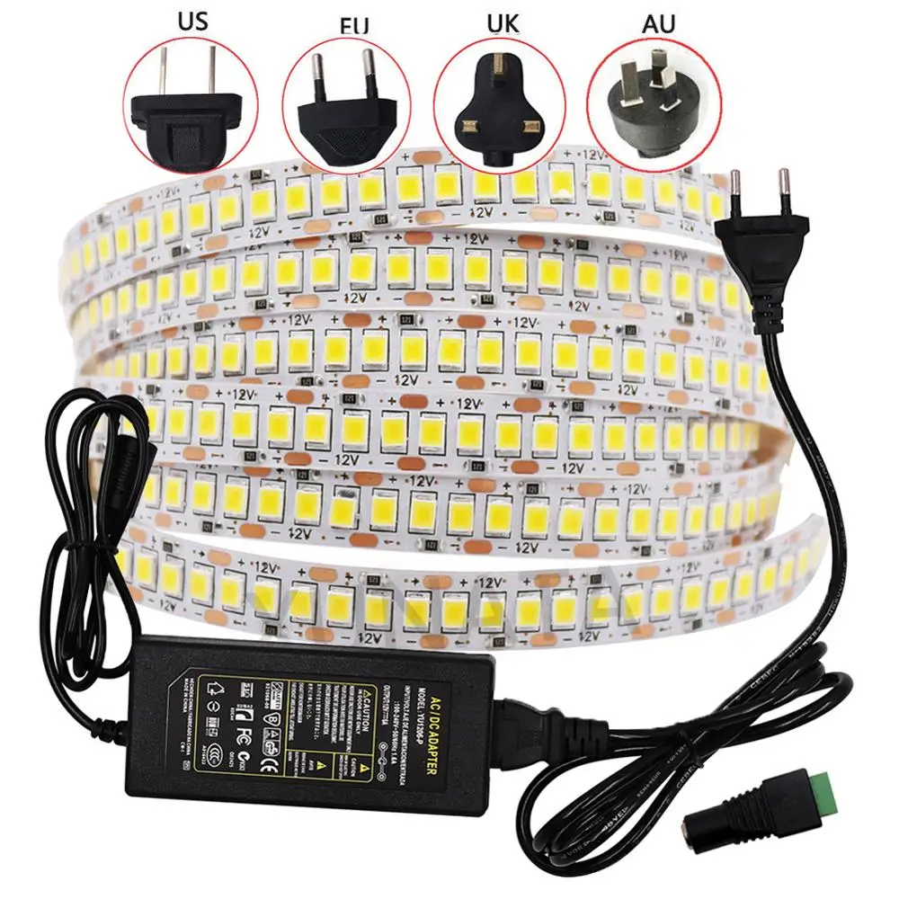 

5 м/лот 2835 SMD 1200 Светодиодная лента 12 В DC водонепроницаемый гибкий светодиодный светильник белый теплый/натуральный белый/холодный белый EU US UK AU