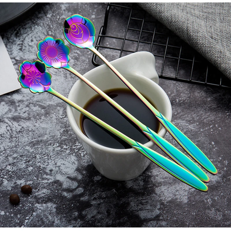 Stainless Steel Spoon Long Handle Flowers Heart Shape Ice Tea Coffee Dessert Kitchen Drink Tableware | Дом и сад